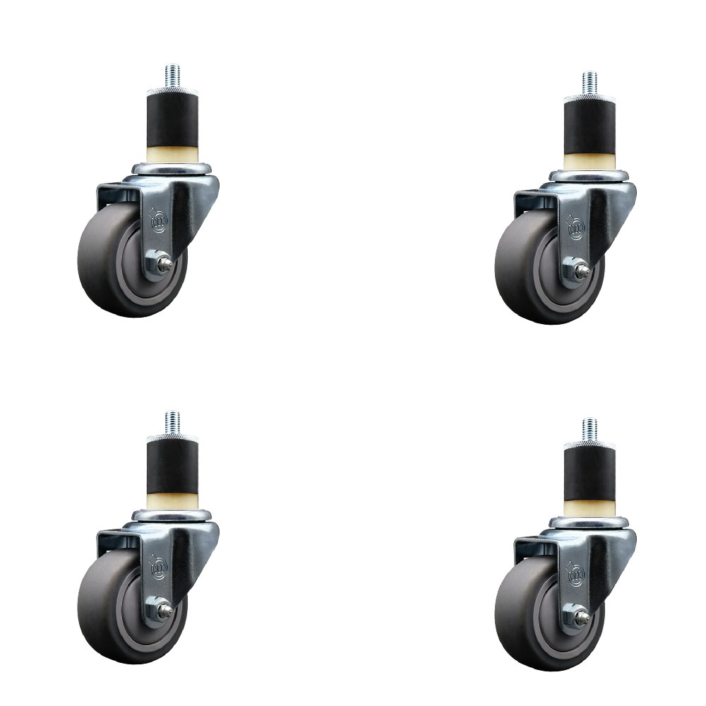 SCC-EX20S314-TPRB-178-4 Thermoplastic Rubber Swivel Expanding Stem Caster with 3 in. Gray Wheels & 1.87 in. Stems - Set of 4