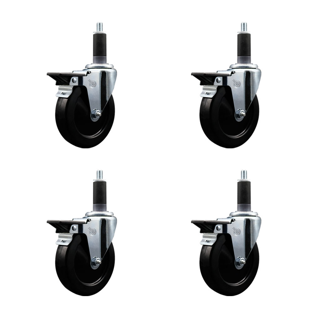 SCC-EX20S514-HRS-PLB-118-4 Hard Rubber Swivel Expanding Stem Caster with 5 x 1.25 in. Black Wheels & 1.13 in. Stems - Set of 4