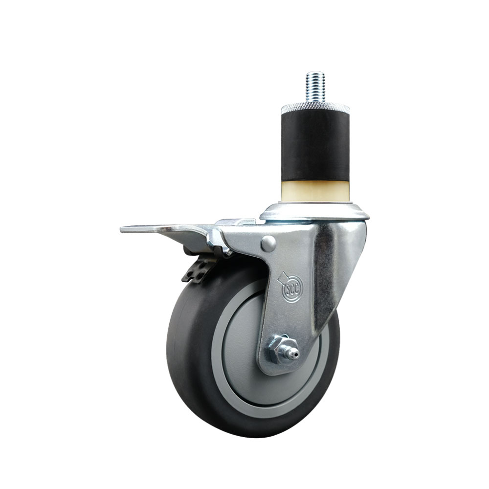 SCC-EXTTL20S414-TPRB-178 Thermoplastic Rubber Swivel Expanding Stem Swivel Caster with 4 in. Gray Wheel & 1.87 in. Stem & Total Locking Brake