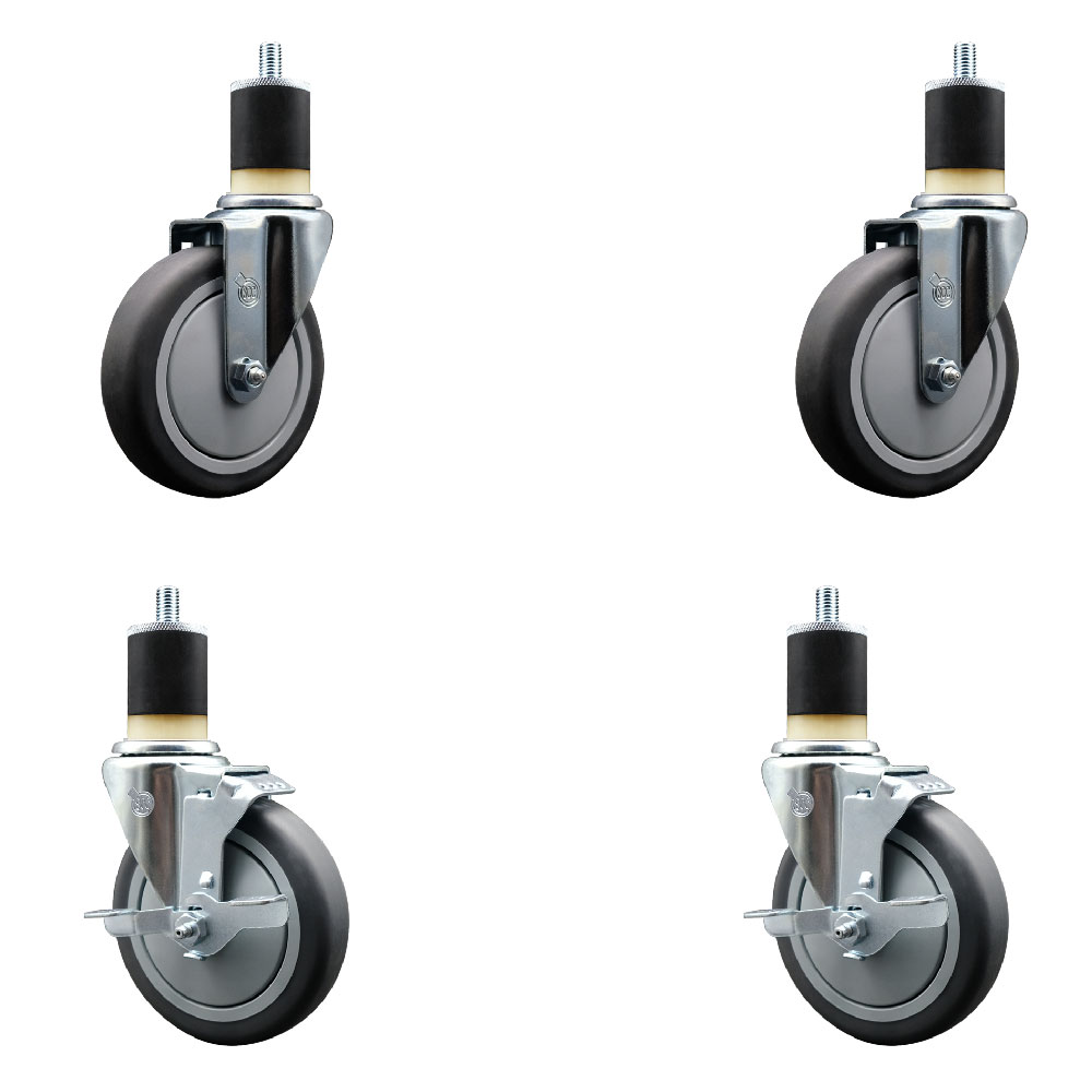 SCC-EX20S514-TPRB-2-TLB-2-178 Thermoplastic Rubber Swivel Expanding Stem Caster with 5 in. Gray Wheels & 1.87 in. Stems - Set of 4