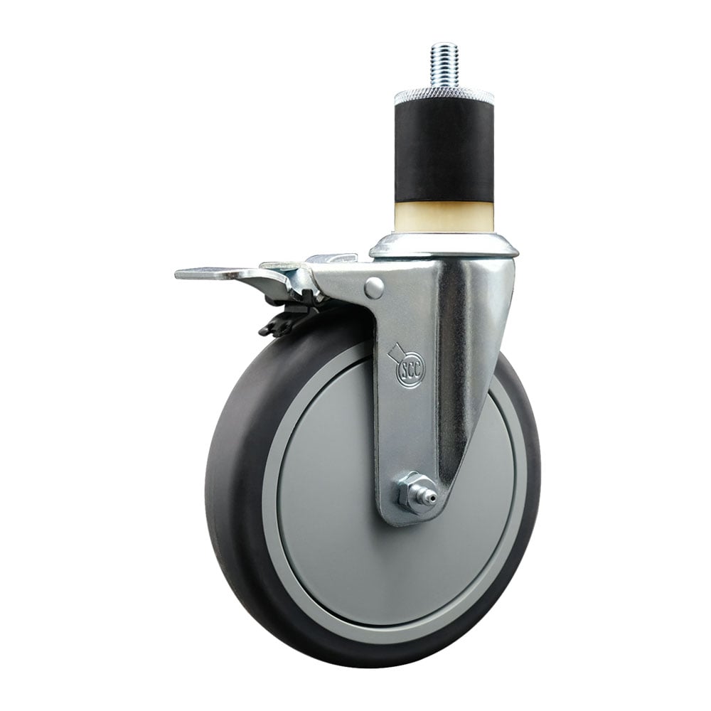 SCC-EXTTL20S614-TPRB-178 Thermoplastic Rubber Swivel Expanding Stem Swivel Caster with 6 in. Gray Wheel & 1.87 in. Stem & Total Locking Brake