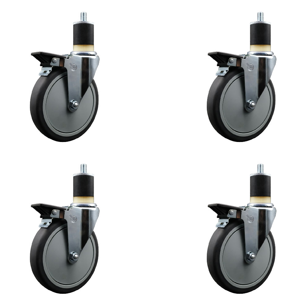 SCC-EX20S614-TPRB-PLB-178-4 Thermoplastic Rubber Swivel Expanding Stem Caster with 6 in. Gray Wheels & 1.87 in. Stems - Set of 4