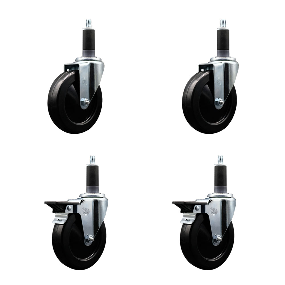 SCC-EX20S514-HRS-2-PLB-2-118 Hard Rubber Swivel Expanding Stem Caster with 5 x 1.25 in. Black Wheels & 1.13 in. Stems - Set of 4