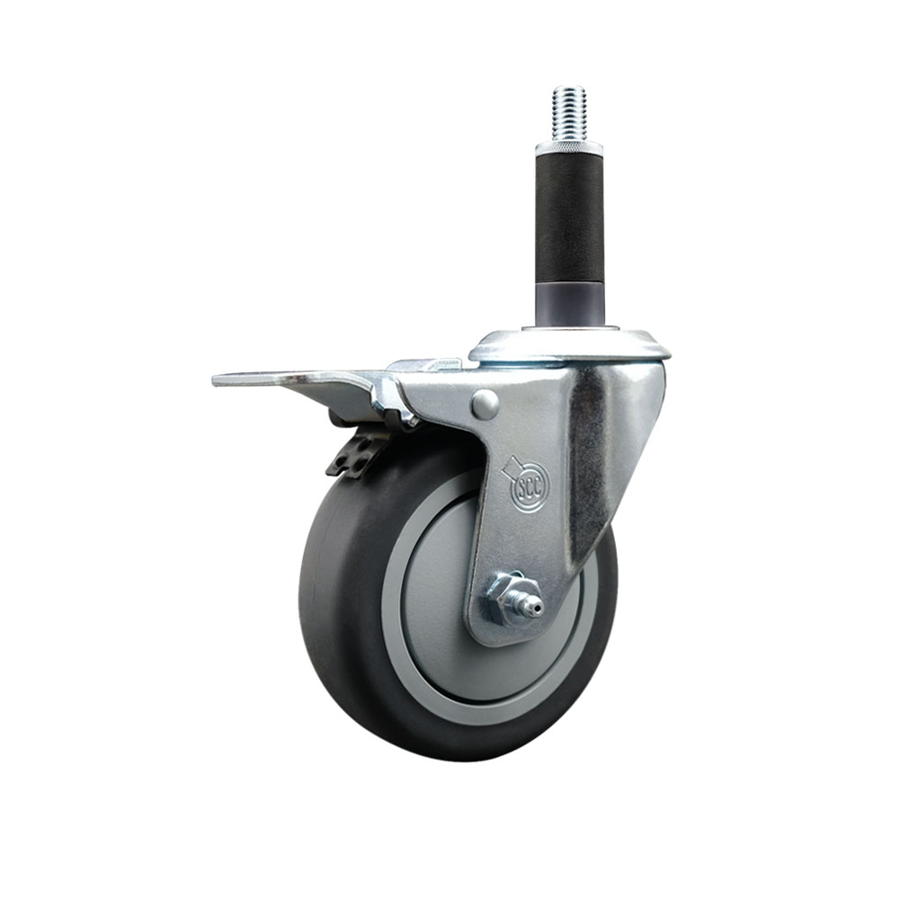 SCC-EXTTL20S414-TPRB-1 Thermoplastic Rubber Swivel Expanding Stem Swivel Caster with 4 in. Gray Wheel & 1 in. Stem & Total Locking Brake