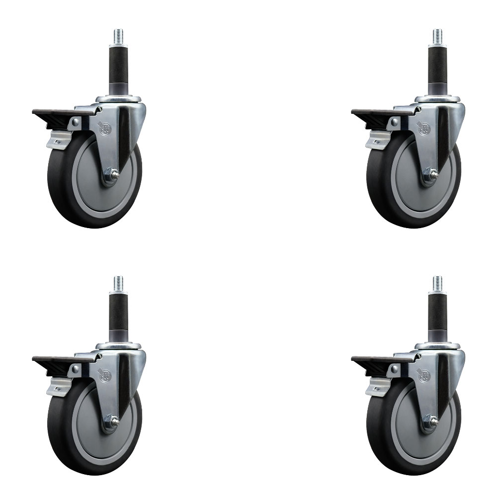 SCC-EX20S514-TPRB-PLB-1-4 Thermoplastic Rubber Swivel Expanding Stem Caster with 5 in. Gray Wheels & 1 in. Stems - Set of 4