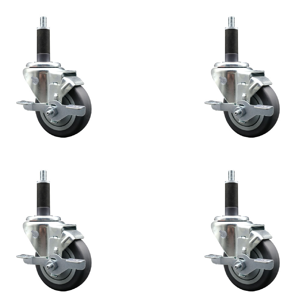Stainless Steel Thermoplastic Rubber Swivel Expanding Stem Caster with 3.5 in. Gray Wheels & 1 in. Stems 4 Swivel - Set of 4
