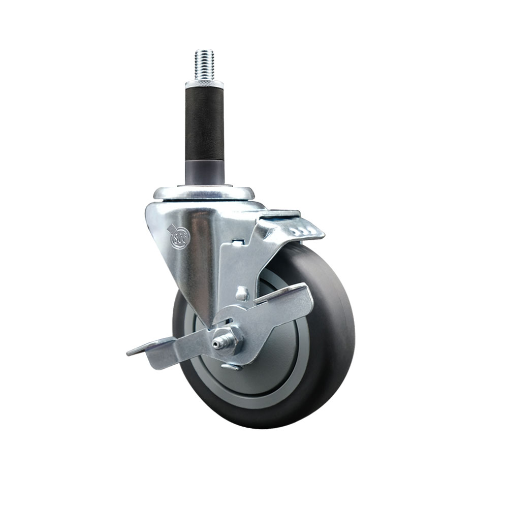Stainless Steel Thermoplastic Rubber Swivel Expanding Stem Swivel Caster with 4 in. Gray Wheel & 1 in. Stem & Top Locking Brake
