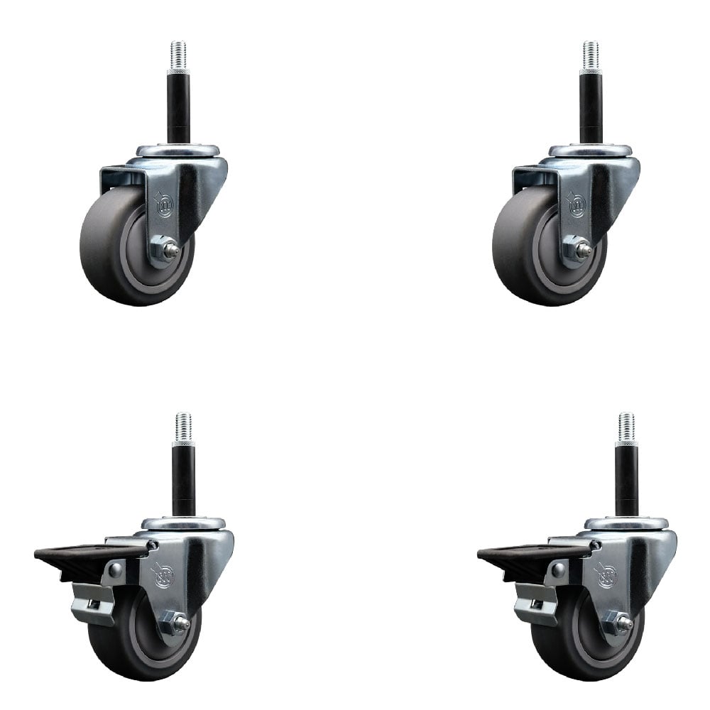 SCC-EX20S314-TPRB-2-PLB-2-34 Thermoplastic Rubber Swivel Expanding Stem Caster with 3 in. Gray Wheels & 0.75 in. Stems - Set of 4