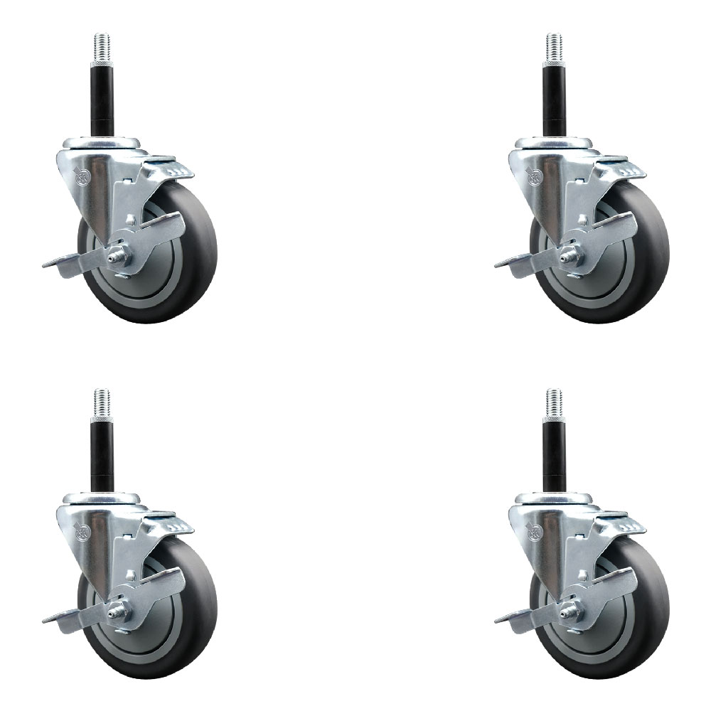 SCC-EX20S414-TPRB-TLB-34-4 Thermoplastic Rubber Swivel Expanding Stem Caster with 4 in. Gray Wheels & 0.75 in. Stems - Set of 4