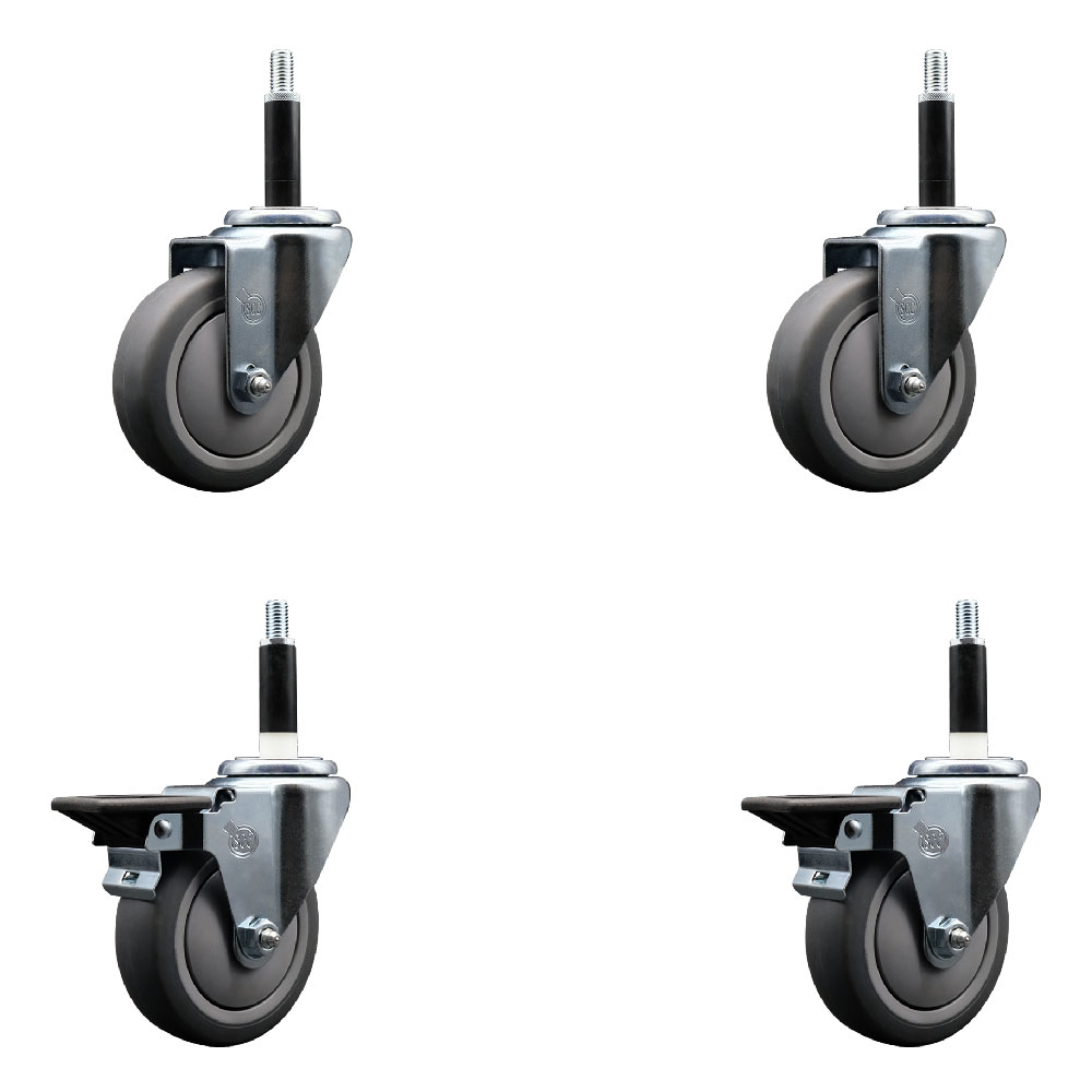 SCC-EX20S414-TPRB-2-PLB-2-34 Thermoplastic Rubber Swivel Expanding Stem Caster with 4 in. Gray Wheels & 0.75 in. Stems - Set of 4