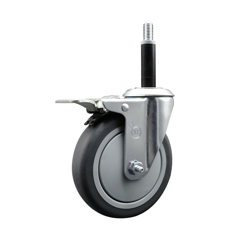 SCC-EXTTL20S514-TPRB-34 Thermoplastic Rubber Swivel Expanding Stem Swivel Caster with 5 in. Gray Wheel & 0.75 in. Stem & Total Locking Brake