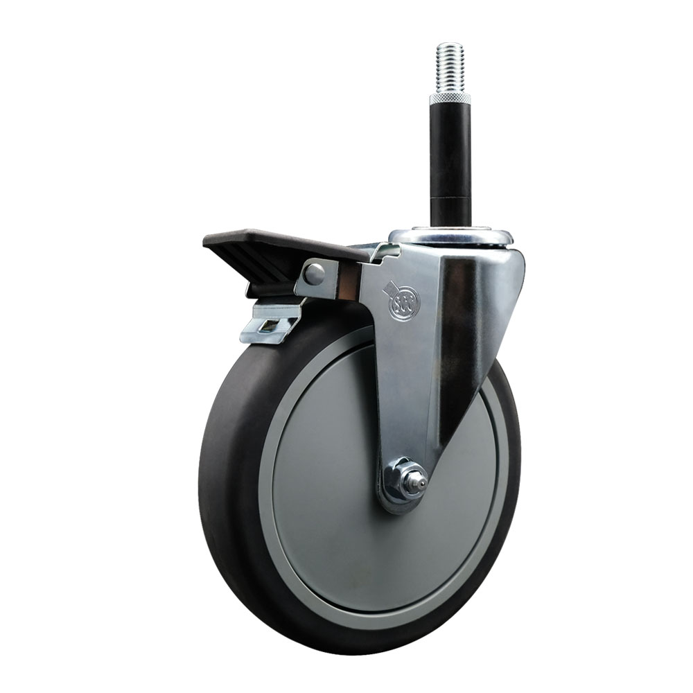 SCC-EX20S614-TPRB-PLB-34 Thermoplastic Rubber Swivel Expanding Stem Swivel Caster with 6 in. Gray Wheel & 0.75 in. Stem & Posi Locking Brake