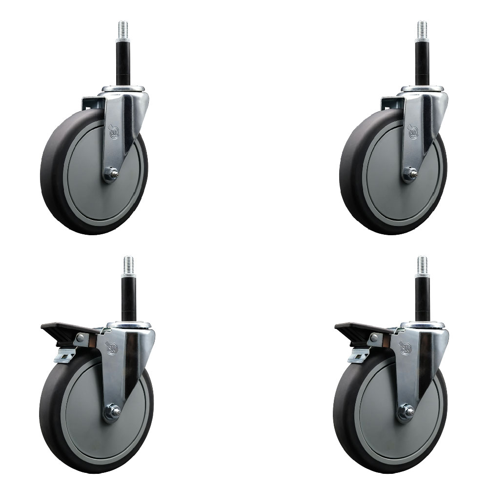 SCC-EX20S614-TPRB-2-PLB-2-34 Thermoplastic Rubber Swivel Expanding Stem Caster with 6 in. Gray Wheels & 0.75 in. Stems - Set of 4