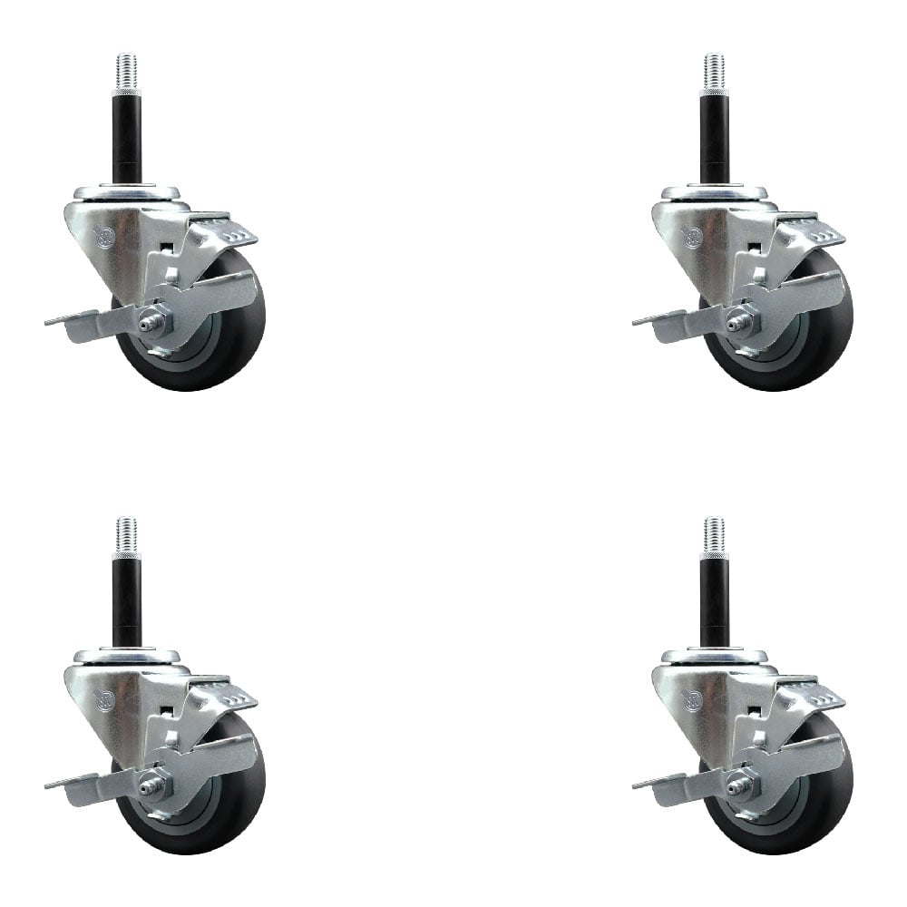 Stainless Steel Thermoplastic Rubber Swivel Expanding Stem Caster with 3 in. Gray Wheels & 0.75 in. Stems 4 Swivel - Set of 4