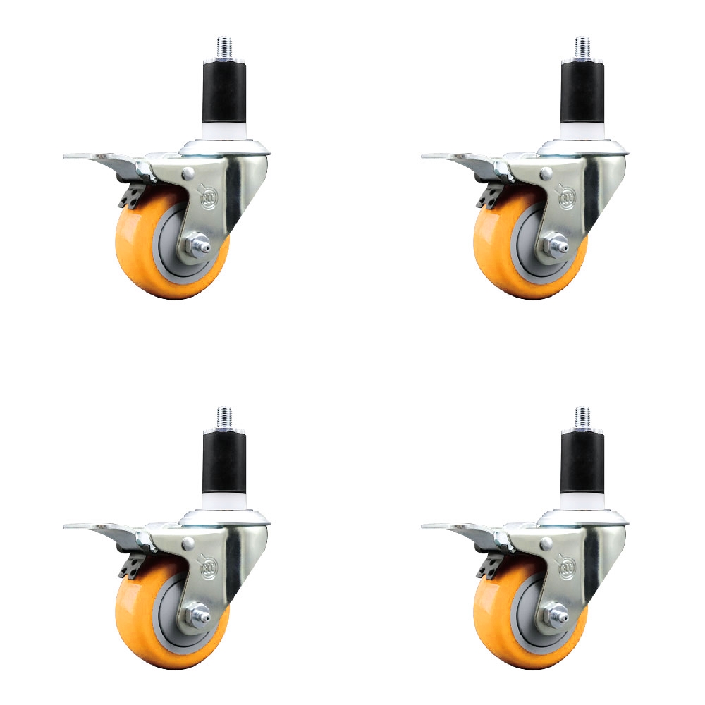 SCC-SSEXTTL20S314-PPUB-YEL-112-4 Stainless Steel Polyurethane Swivel Expanding Stem Caster with 3 in. Yellow Wheels & 1.5 in. Stems - Set of 4