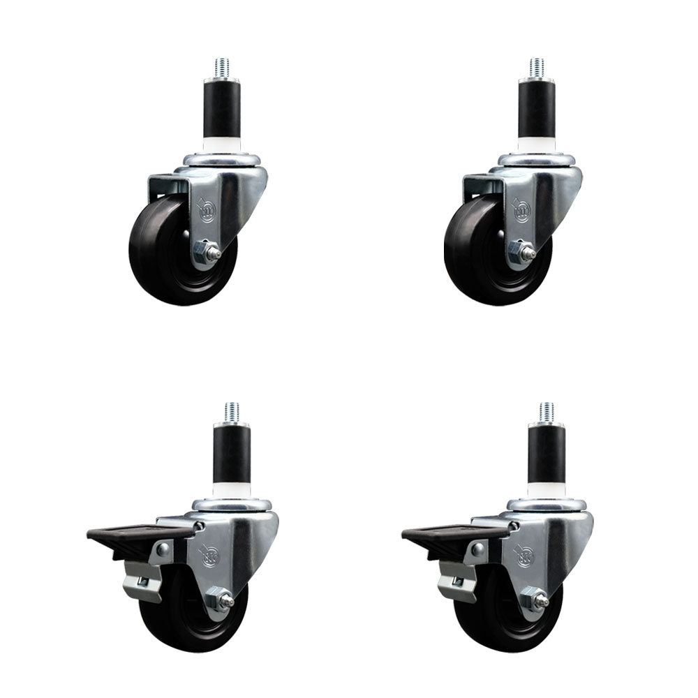 SCC-EX20S314-HRS-2-PLB-2-138 Hard Rubber Swivel Expanding Stem Caster with 3 x 1.25 in. Black Wheels & 1.38 in. Stems - Set of 4