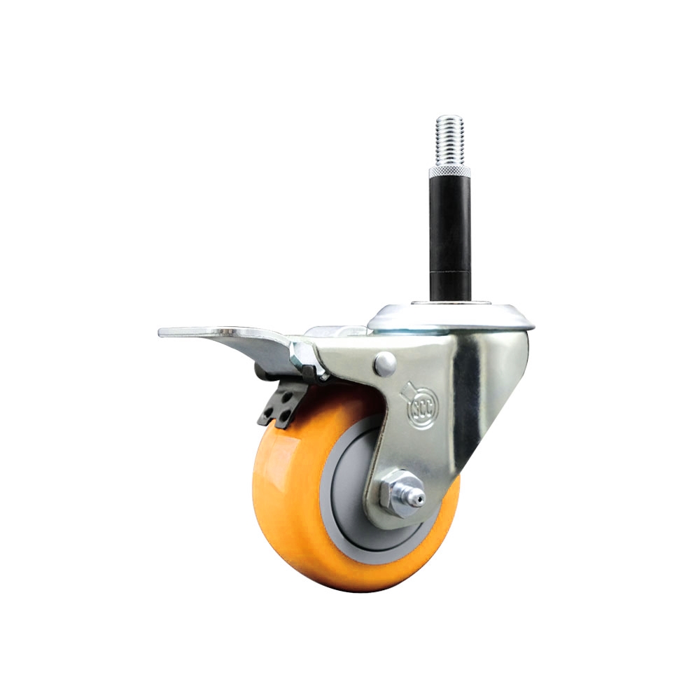 Polyurethane Swivel Stem Caster with 3 in. Yellow Caster Wheels & Total Lock Brake, 0.75 in. Expanding Stem - 316 Stainless Steel Caster