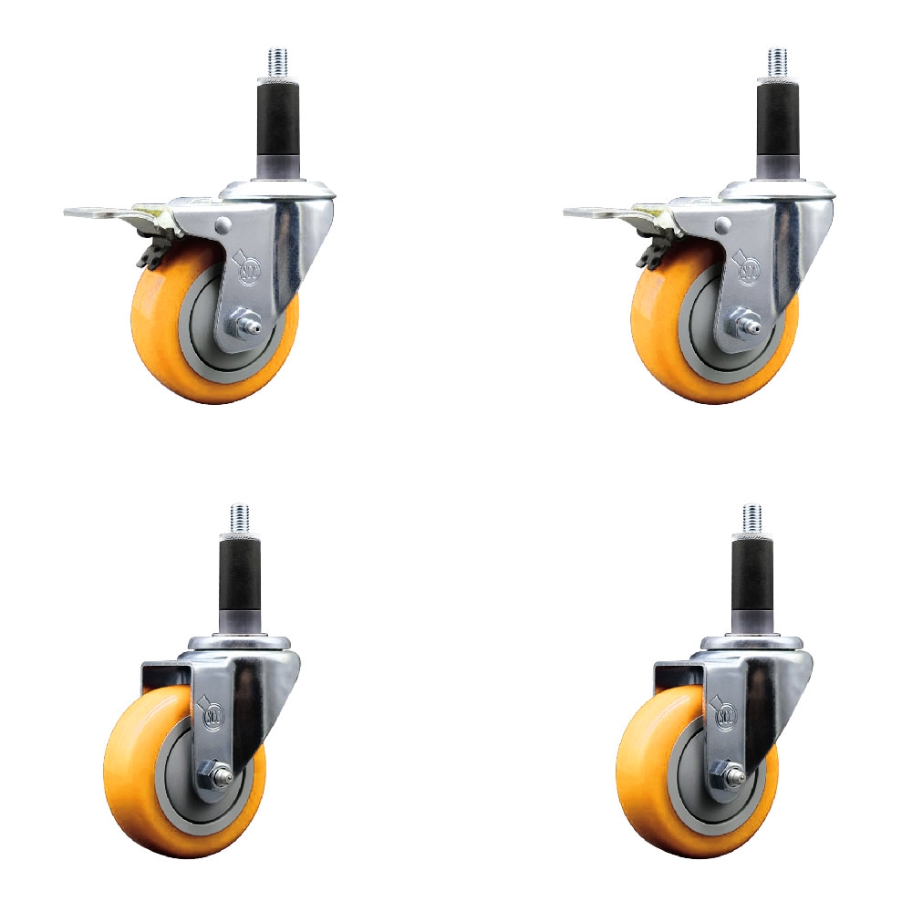 Polyurethane Swivel Stem Caster with 3.5 in. Yellow Caster Wheels, 1.13 in. Expanding Stem - 316 Stainless Steel Casters - Set of 4
