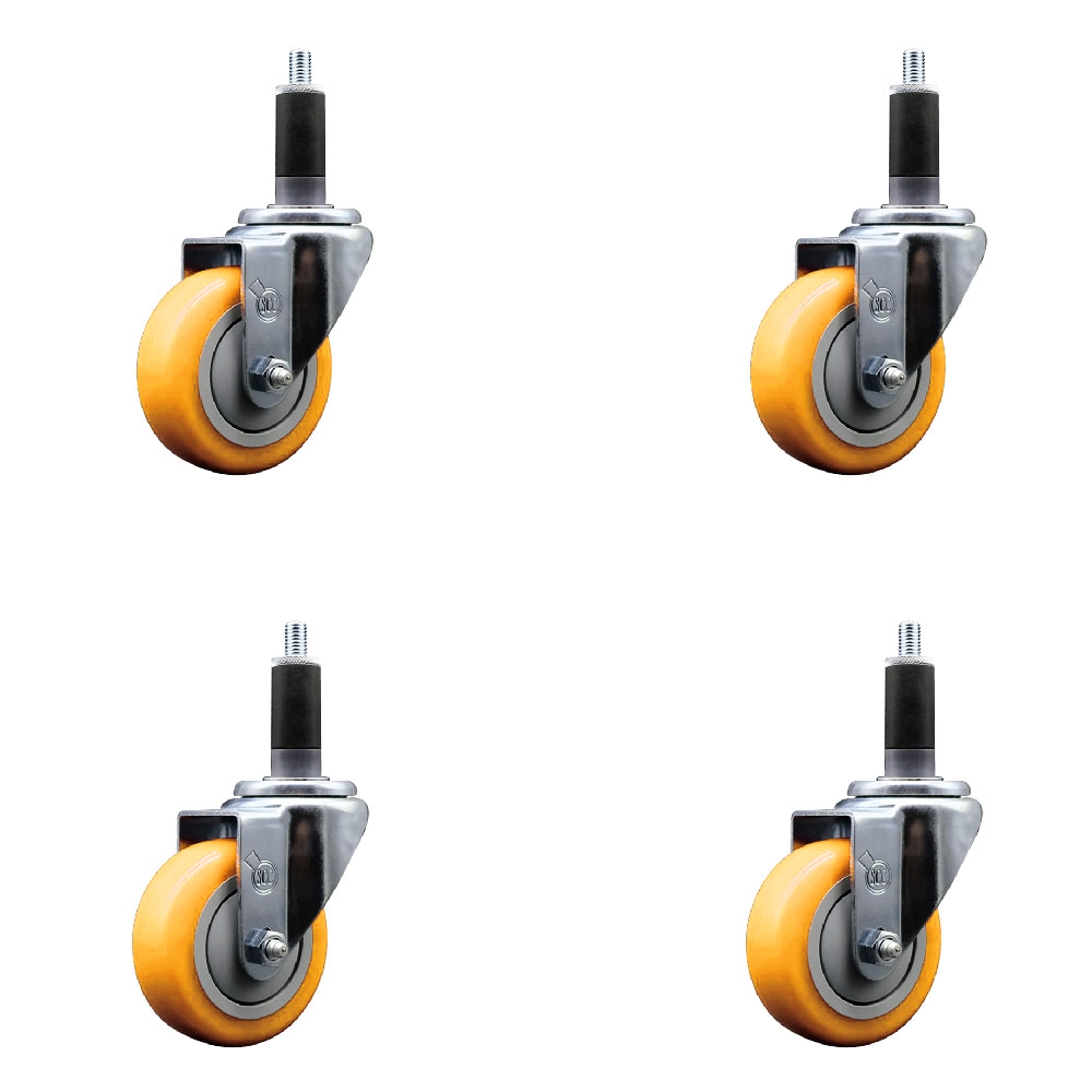 Polyurethane Swivel Stem Caster with 3.5 in. Yellow Caster Wheels, 1.13 in. Expanding Stems - 316 Stainless Steel Casters - Set of 4