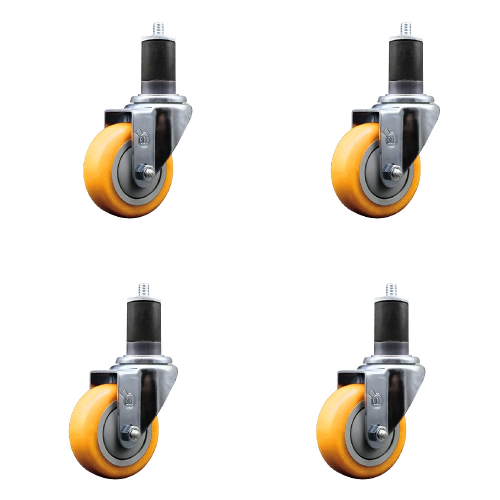 Polyurethane Swivel Stem Caster with 3.5 in. Yellow Caster Wheels, 1.63 in. Expanding Stems - 316 Stainless Steel Casters - Set of 4