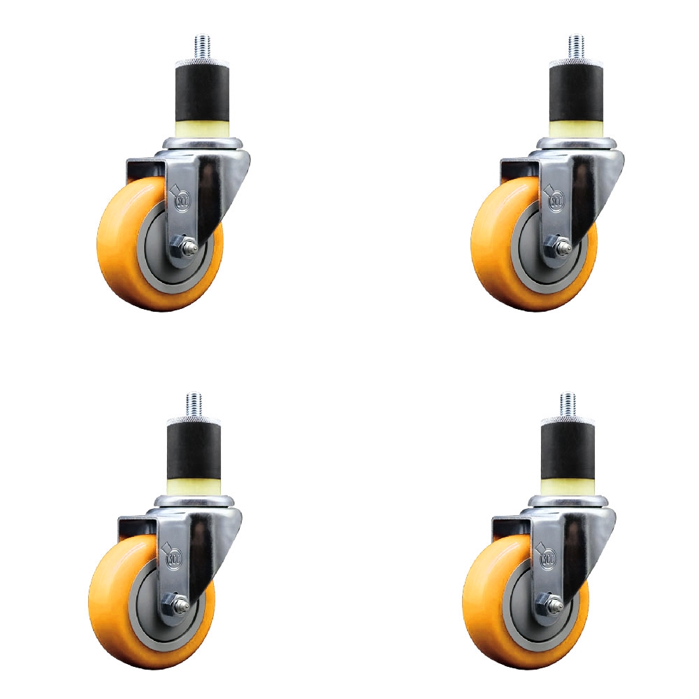 Polyurethane Swivel Stem Caster with 3.5 in. Yellow Caster Wheels, 1.87 in. Expanding Stems - 316 Stainless Steel Casters - Set of 4