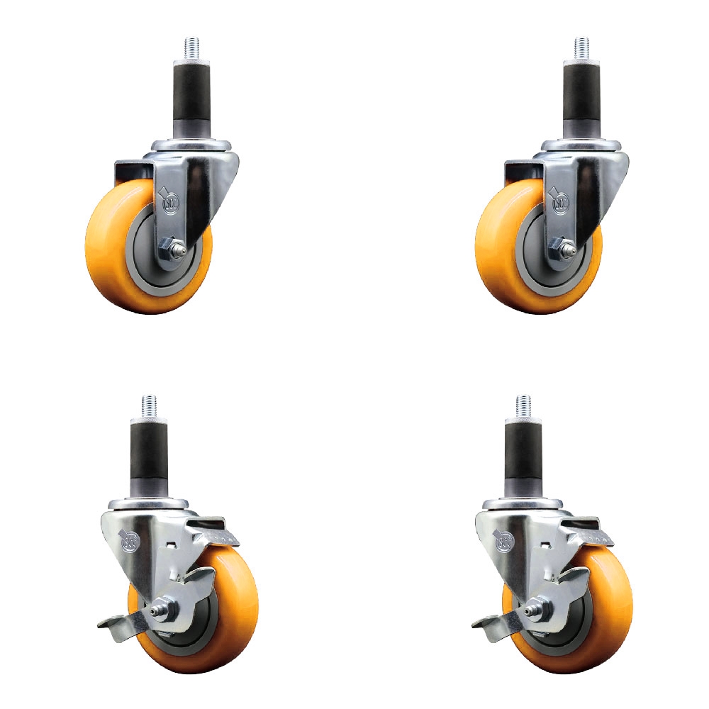 Polyurethane Swivel Stem Caster with 3.5 in. Yellow Caster Wheels, 1.25 in. Expanding Stem - 316 Stainless Steel Casters - Set of 4