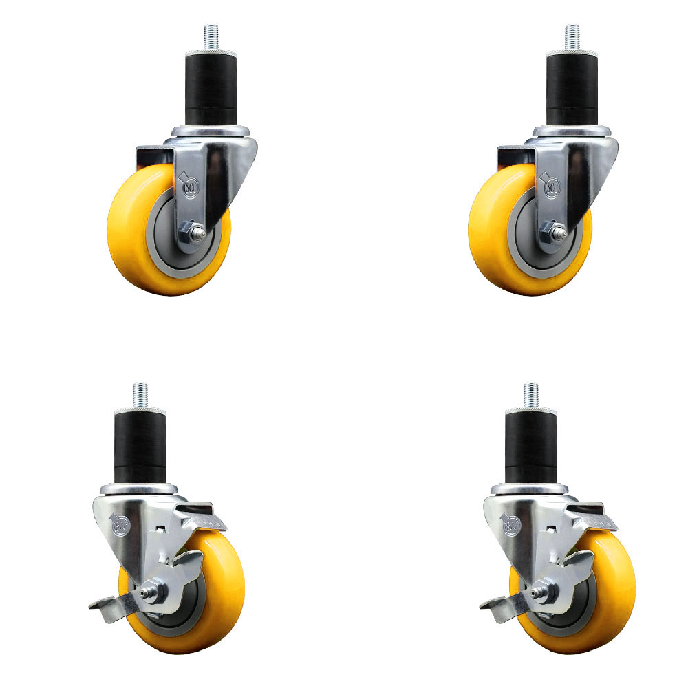 Polyurethane Swivel Stem Caster with 3.5 in. Yellow Caster Wheels, 1.75 in. Expanding Stem - 316 Stainless Steel Casters - Set of 4