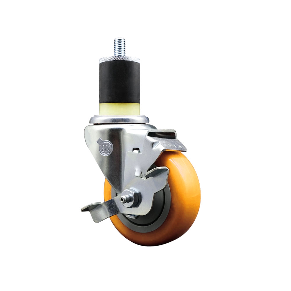 Polyurethane Swivel Stem Caster with 3.5 in. Yellow Caster Wheels & Top Lock Brake, 1.87 in. Expanding Stem - 316 Stainless Steel Caster
