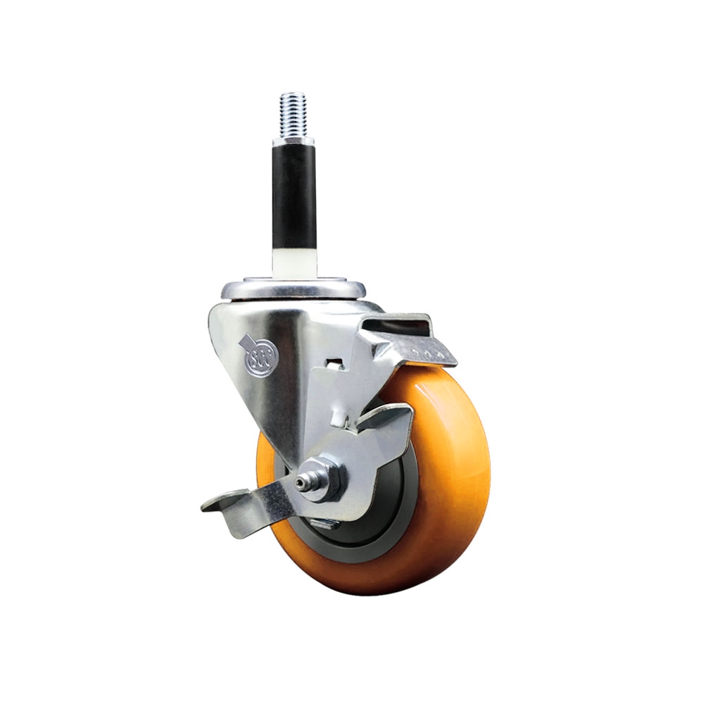 Polyurethane Swivel Stem Caster with 3.5 in. Yellow Caster Wheels & Top Lock Brake, 0.87 in. Expanding Stem - 316 Stainless Steel Caster