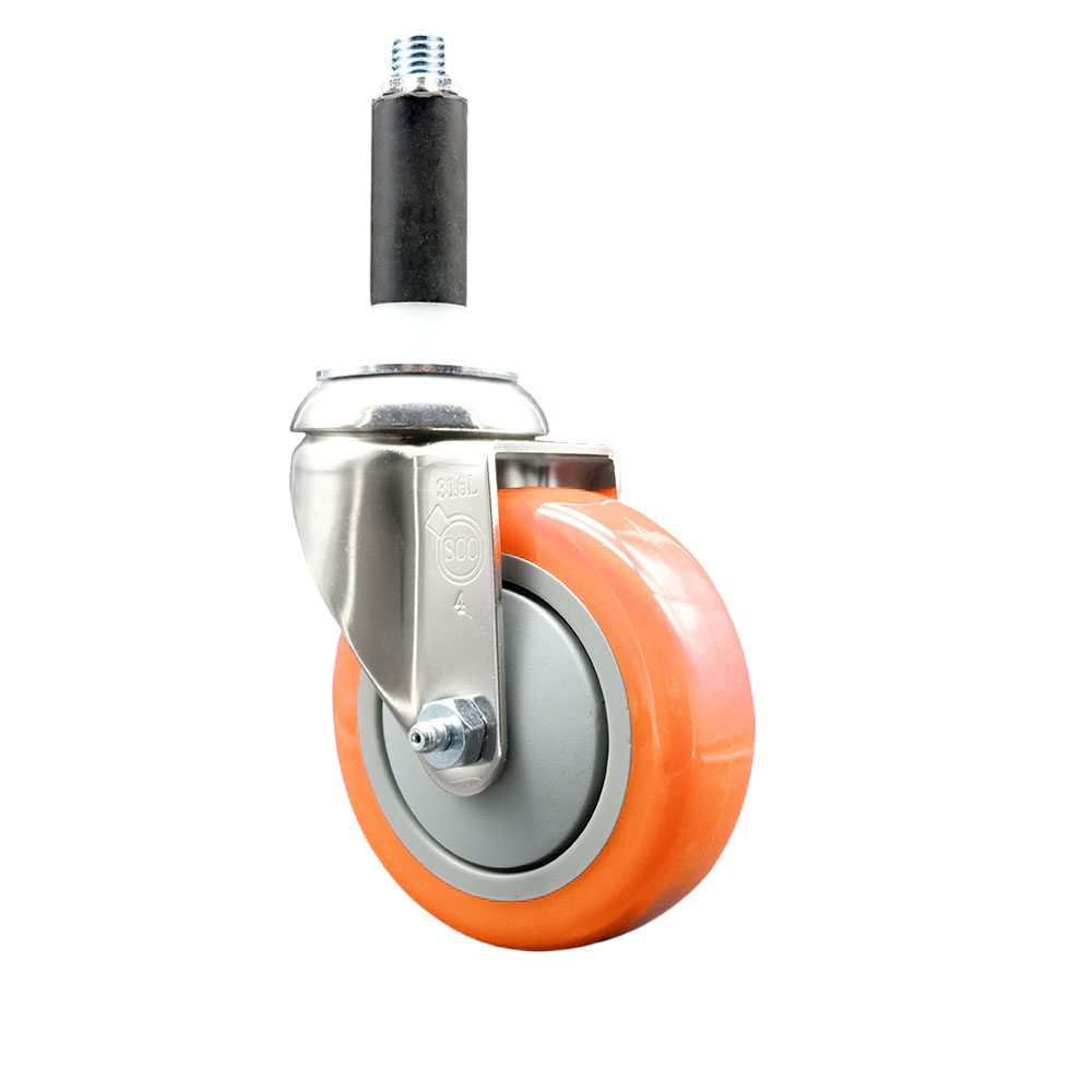 Polyurethane Swivel Stem Caster with 4 in. Orange Caster Wheels, 0.87 in. Expanding Stem - 316 Stainless Steel Caster