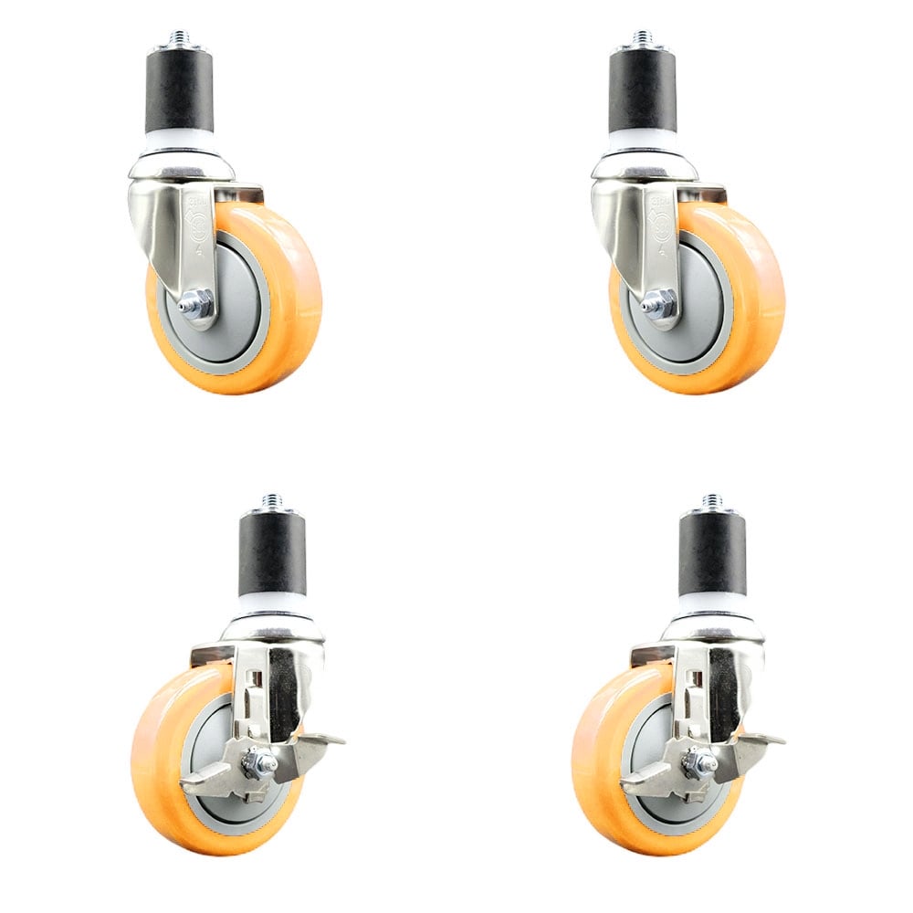 Polyurethane Swivel Stem Caster with 4 in. Yellow Caster Wheels, 1.87 in. Expanding Stems - 316 Stainless Steel Casters - Set of 4