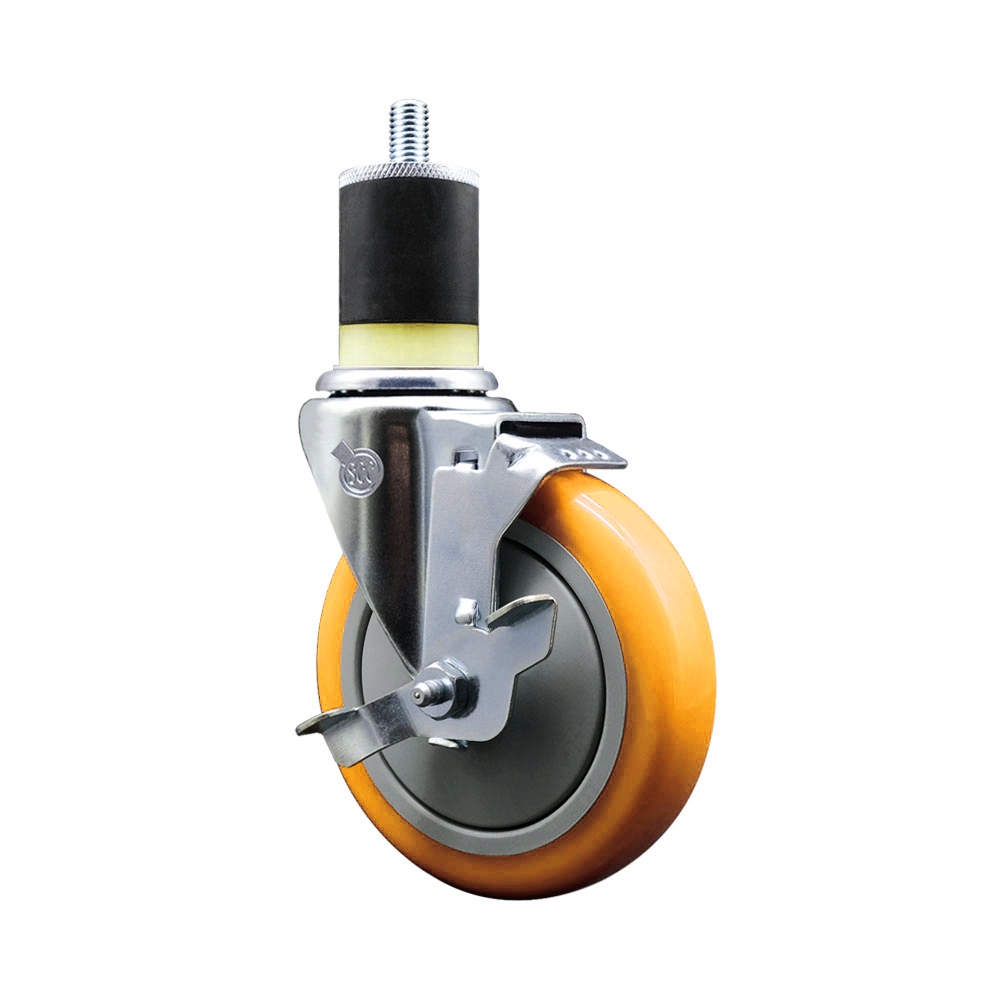 Polyurethane Swivel Stem Caster with 5 in. Yellow Caster Wheels & Top Lock Brake, 1.87 in. Expanding Stem - 316 Stainless Steel Caster
