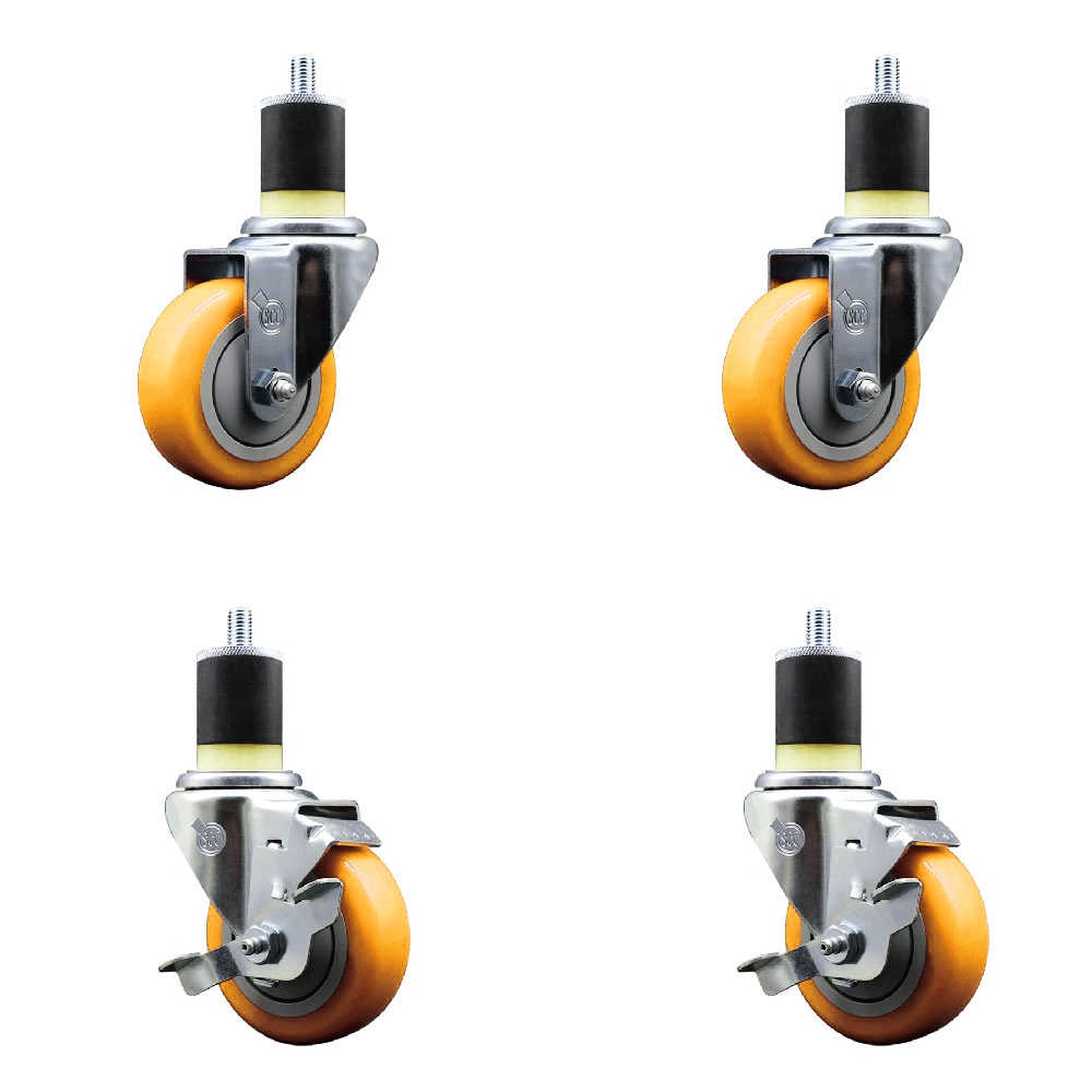 SCC-EX20S3514-PPUB-YEL-2-TLB-2-178 Polyurethane Swivel Expanding Stem Caster with 3.5 in. Yellow Wheels & 1.87 in. Stems - Set of 4