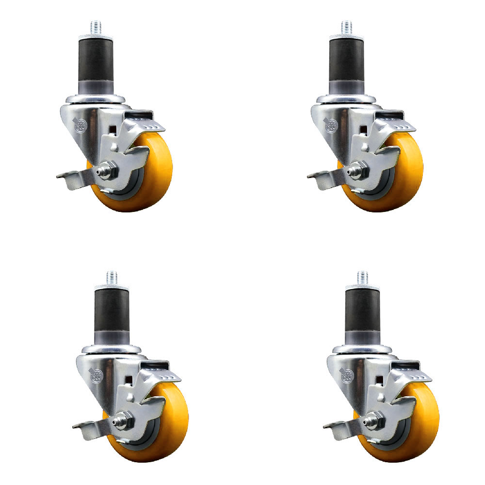 SCC-EX20S3514-PPUB-YEL-TLB-158-4 Polyurethane Swivel Expanding Stem Caster with 3.5 in. Yellow Wheels & 1.63 in. Stems - Set of 4