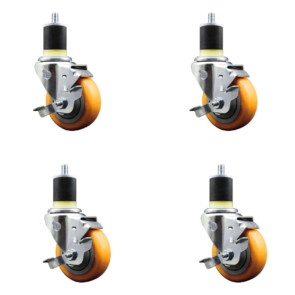 SCC-EX20S3514-PPUB-YEL-TLB-178-4 Polyurethane Swivel Expanding Stem Caster with 3.5 in. Yellow Wheels & 1.87 in. Stems - Set of 4