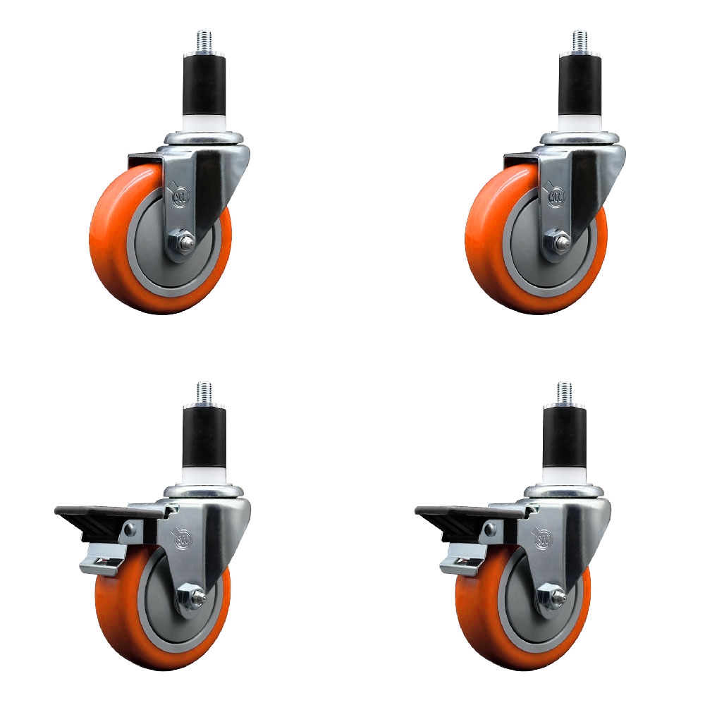 SCC-EX20S414-PPUB-ORG-2-PLB-2-112 Polyurethane Swivel Expanding Stem Caster with 4 in. Orange Wheels & 1.5 in. Stems - Set of 4
