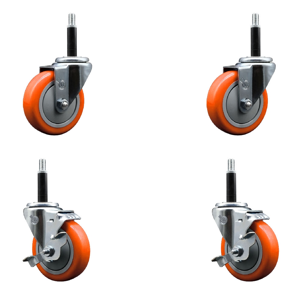 SCC-EX20S414-PPUB-ORG-2-TLB-2-34 Polyurethane Swivel Expanding Stem Caster with 4 in. Orange Wheels & 0.75 in. Stems - Set of 4
