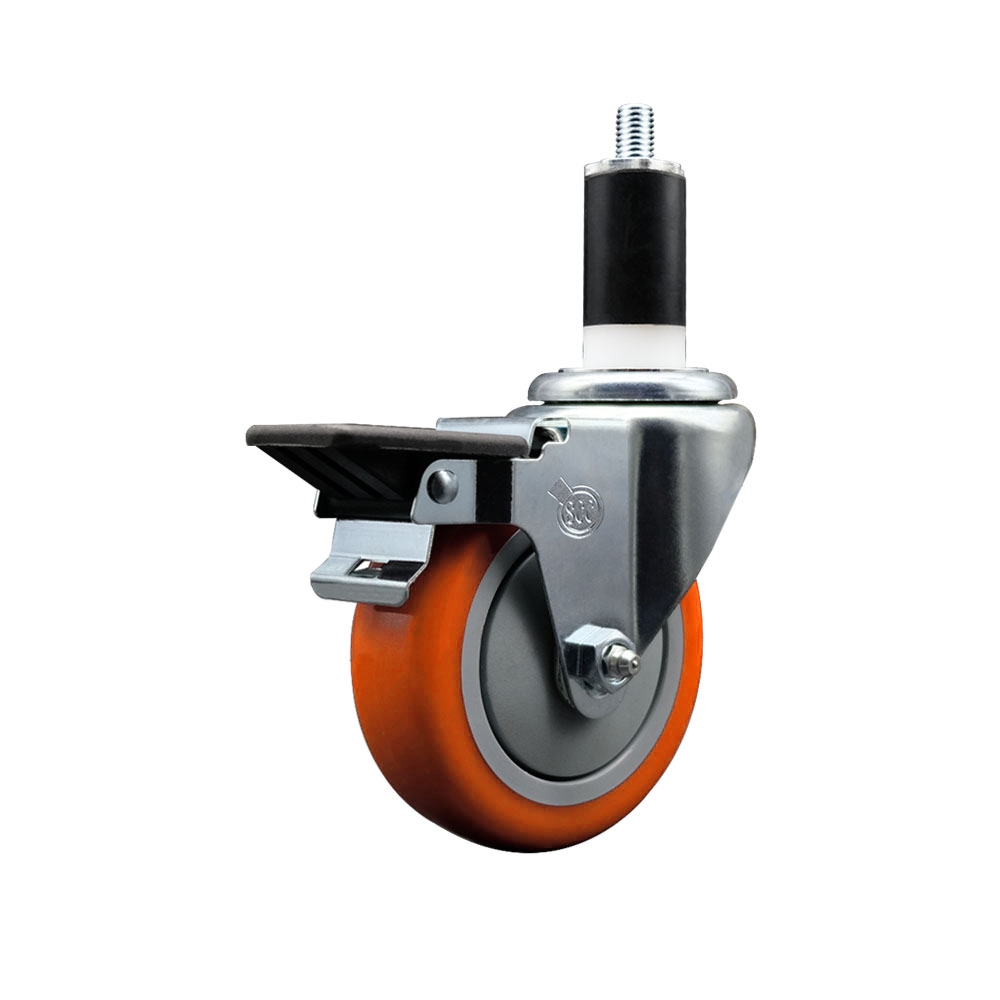SCC-EX20S414-PPUB-ORG-PLB-138 Polyurethane Expanding Stem Swivel Caster with 4 in. Orange Wheel & 1.38 in. Stem & Posi Locking Brake