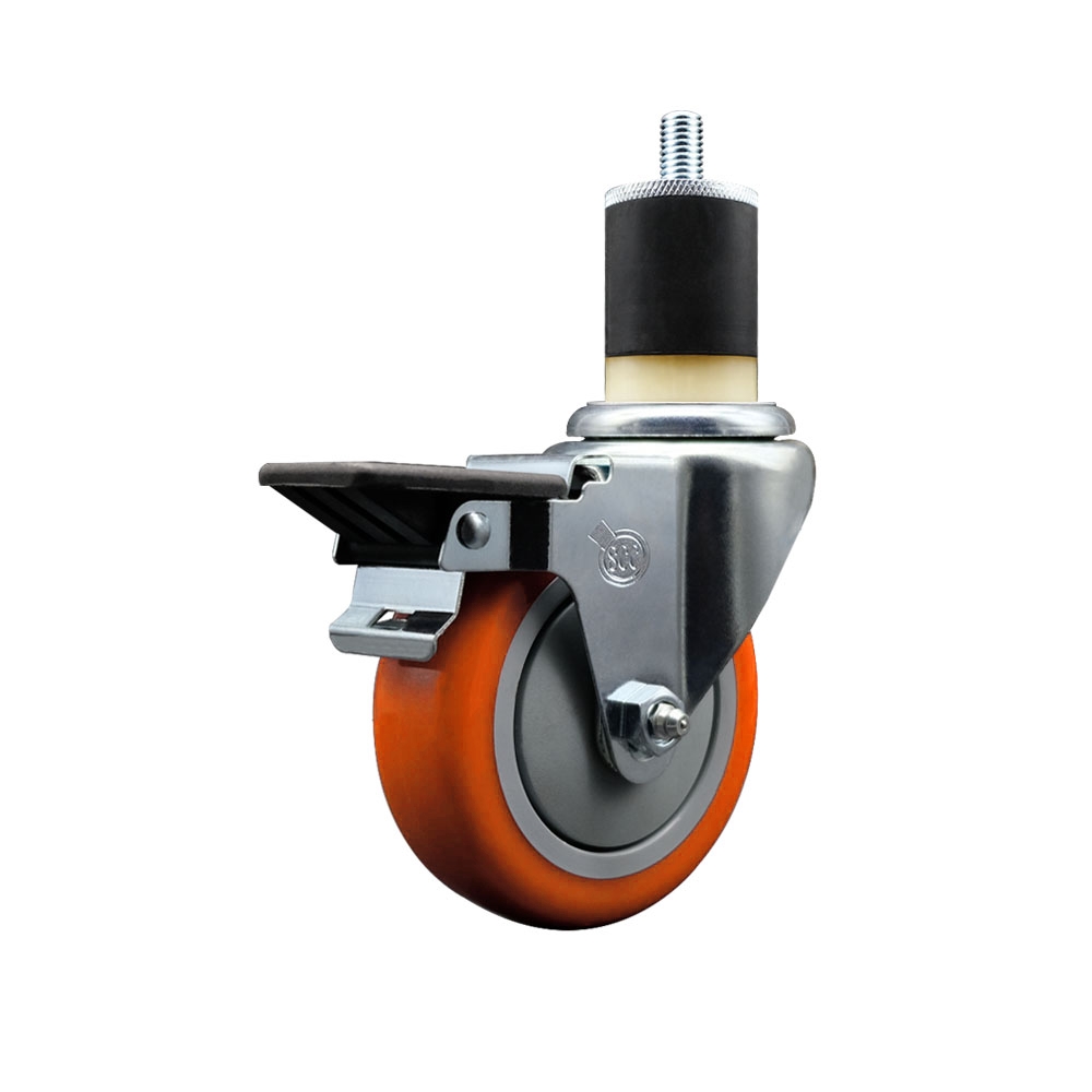 SCC-EX20S414-PPUB-ORG-PLB-178 Polyurethane Expanding Stem Swivel Caster with 4 in. Orange Wheel & 1.87 in. Stem & Posi Locking Brake