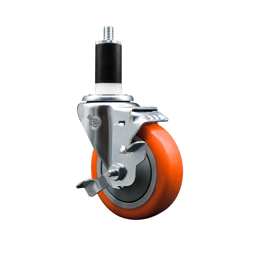 SCC-EX20S414-PPUB-ORG-TLB-138 Polyurethane Expanding Stem Swivel Caster with 4 in. Orange Wheel & 1.38 in. Stem & Top Locking Brake