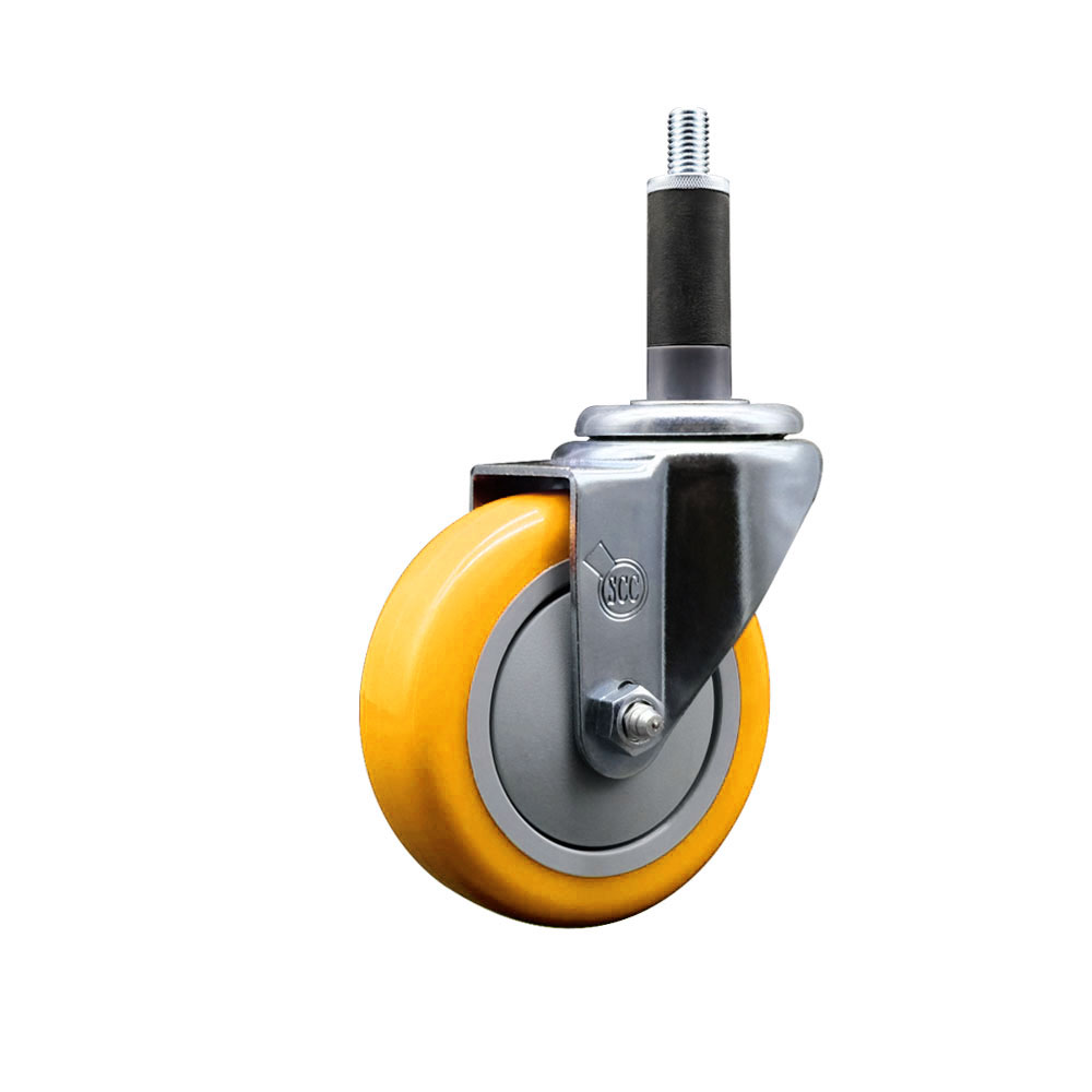 SCC-EX20S414-PPUB-YEL-1 Polyurethane Expanding Stem Swivel Caster with 4 in. Yellow Wheel & 1 in. Stem