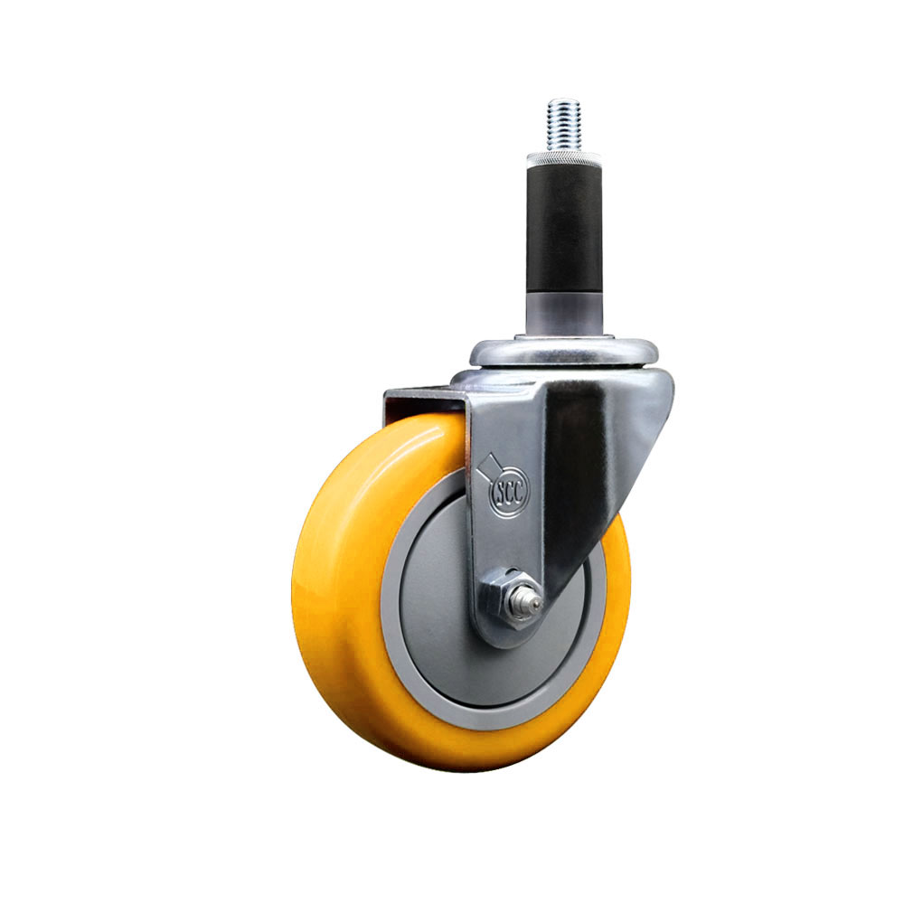 SCC-EX20S414-PPUB-YEL-118 Polyurethane Expanding Stem Swivel Caster with 4 in. Yellow Wheel & 1.13 in. Stem