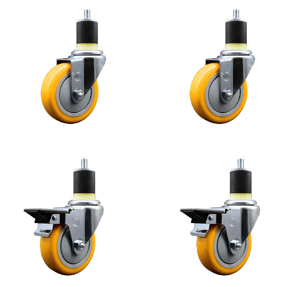 SCC-EX20S414-PPUB-YEL-2-PLB-2-178 Polyurethane Swivel Expanding Stem Caster with 4 in. Yellow Wheels & 1.87 in. Stems - Set of 4