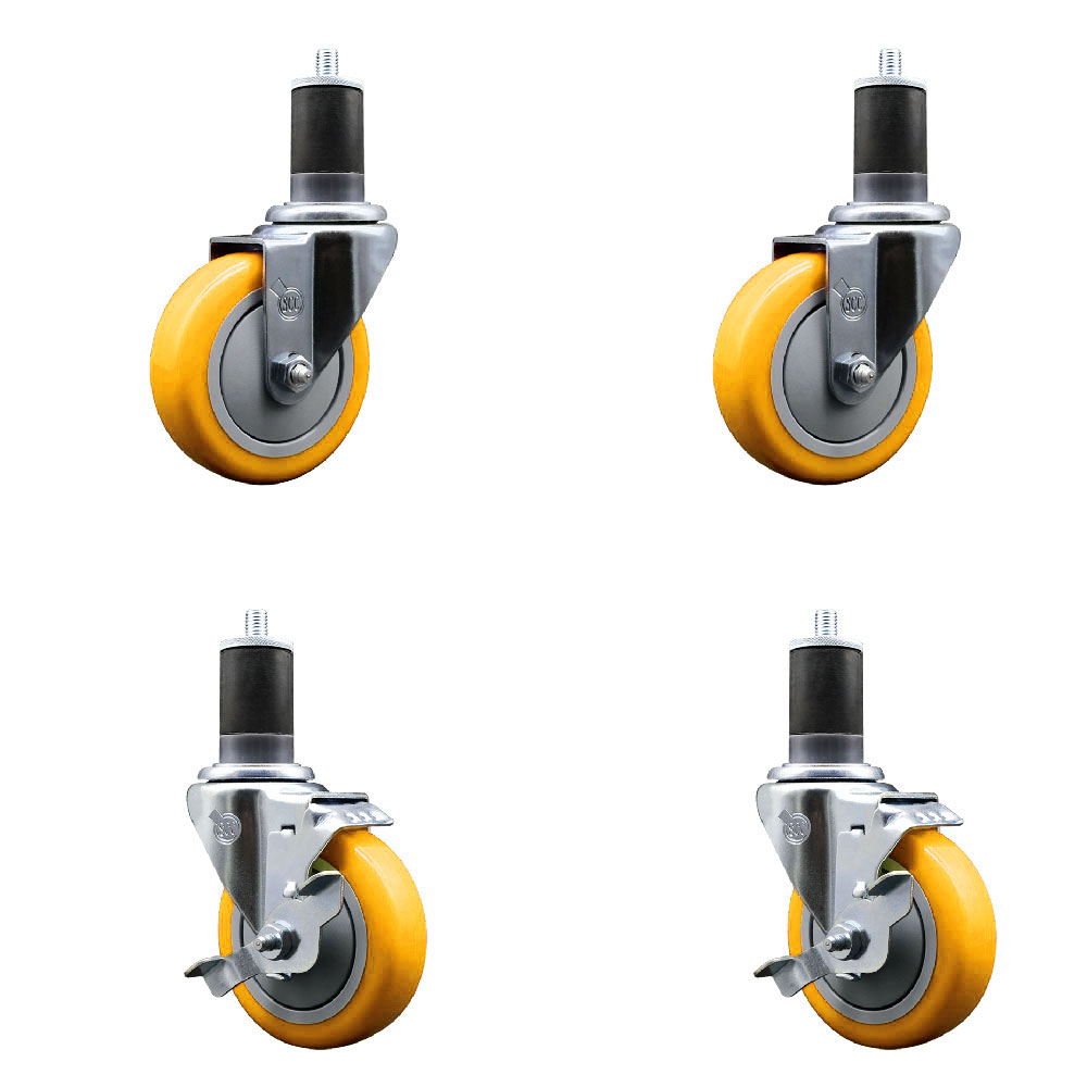 SCC-EX20S414-PPUB-YEL-2-TLB-2-158 Polyurethane Swivel Expanding Stem Caster with 4 in. Yellow Wheels & 1.63 in. Stems - Set of 4
