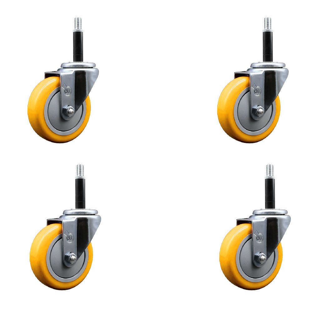 SCC-EX20S414-PPUB-YEL-34-4 Polyurethane Swivel Expanding Stem Caster with 4 in. Yellow Wheels & 0.75 in. Stems - Set of 4