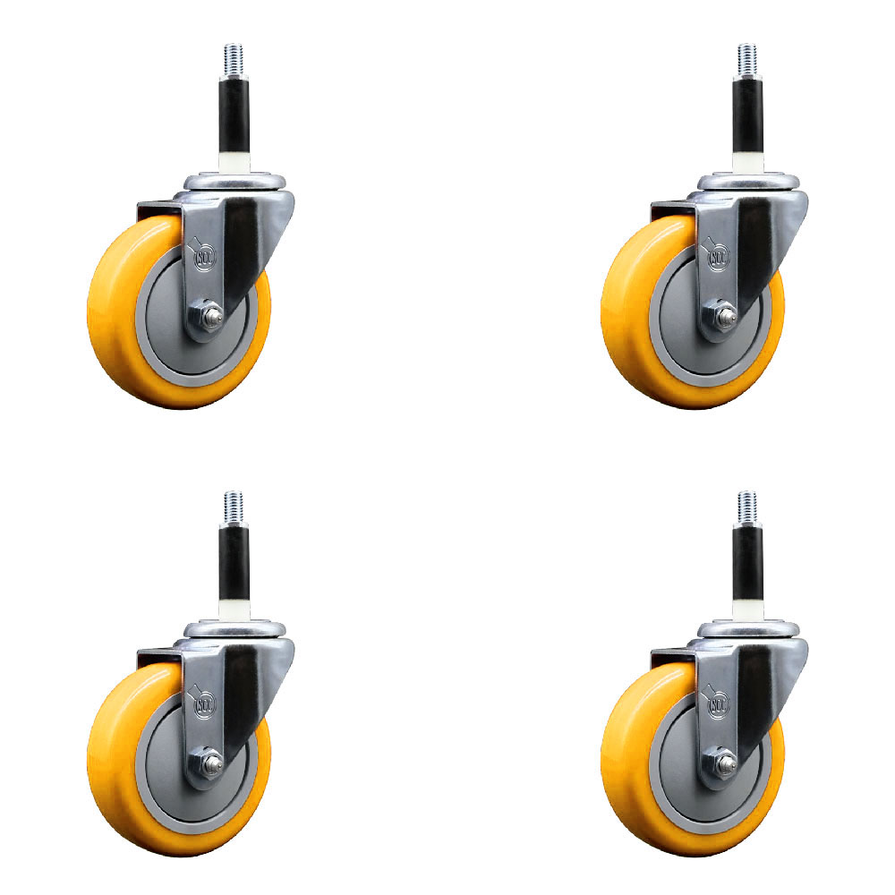 SCC-EX20S414-PPUB-YEL-78-4 Polyurethane Swivel Expanding Stem Caster with 4 in. Yellow Wheels & 0.87 in. Stems - Set of 4