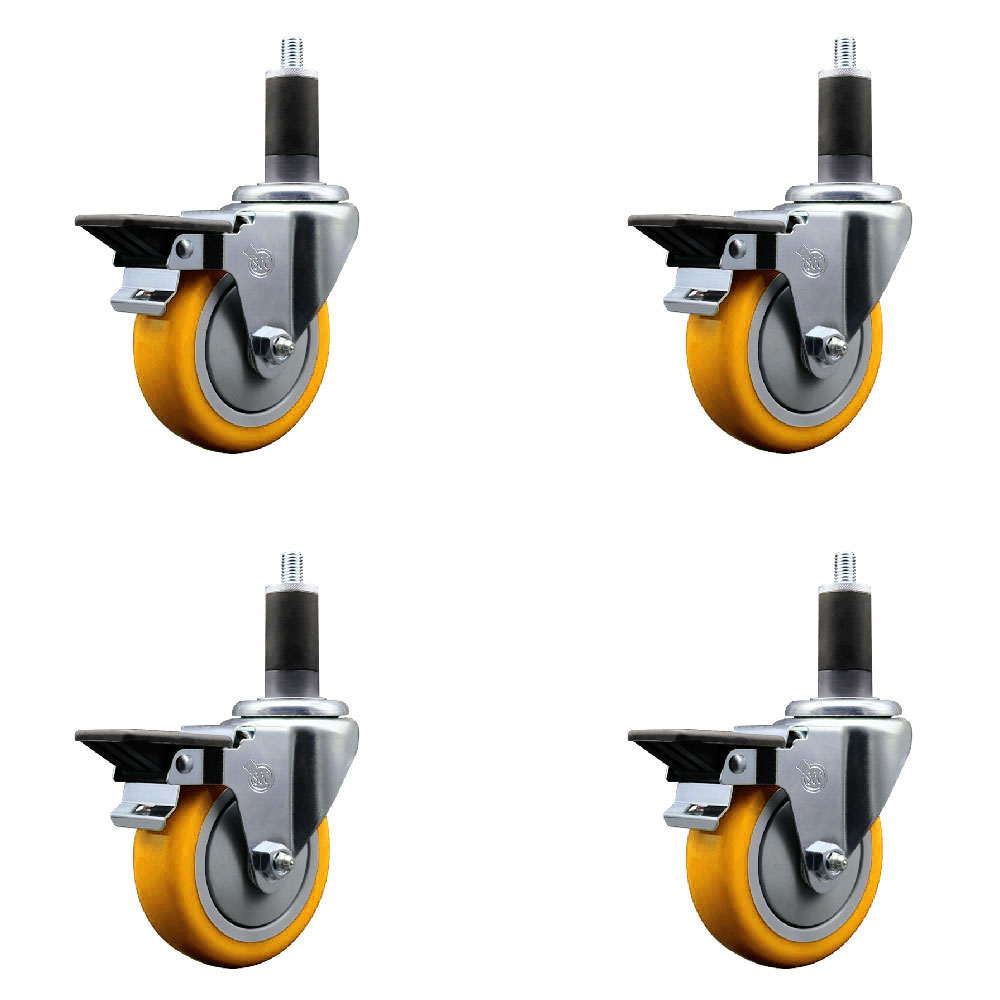 SCC-EX20S414-PPUB-YEL-PLB-114-4 Polyurethane Swivel Expanding Stem Caster with 4 in. Yellow Wheels & 1.25 in. Stems - Set of 4