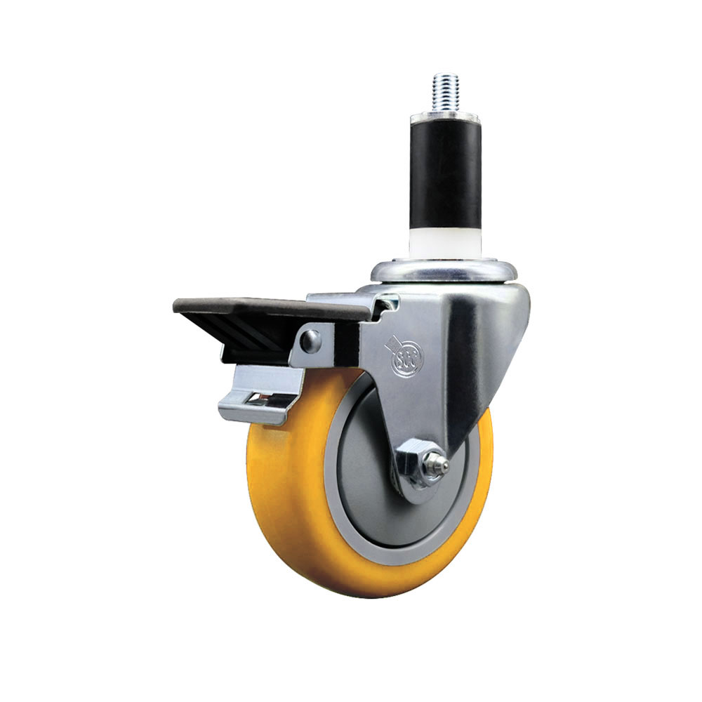 SCC-EX20S414-PPUB-YEL-PLB-138 Polyurethane Expanding Stem Swivel Caster with 4 in. Yellow Wheel & 1.38 in. Stem & Posi Locking Brake