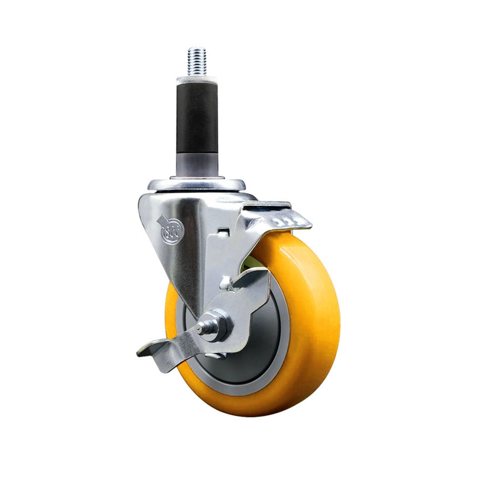 SCC-EX20S414-PPUB-YEL-TLB-118 Polyurethane Expanding Stem Swivel Caster with 4 in. Yellow Wheel & 1.13 in. Stem & Top Locking Brake