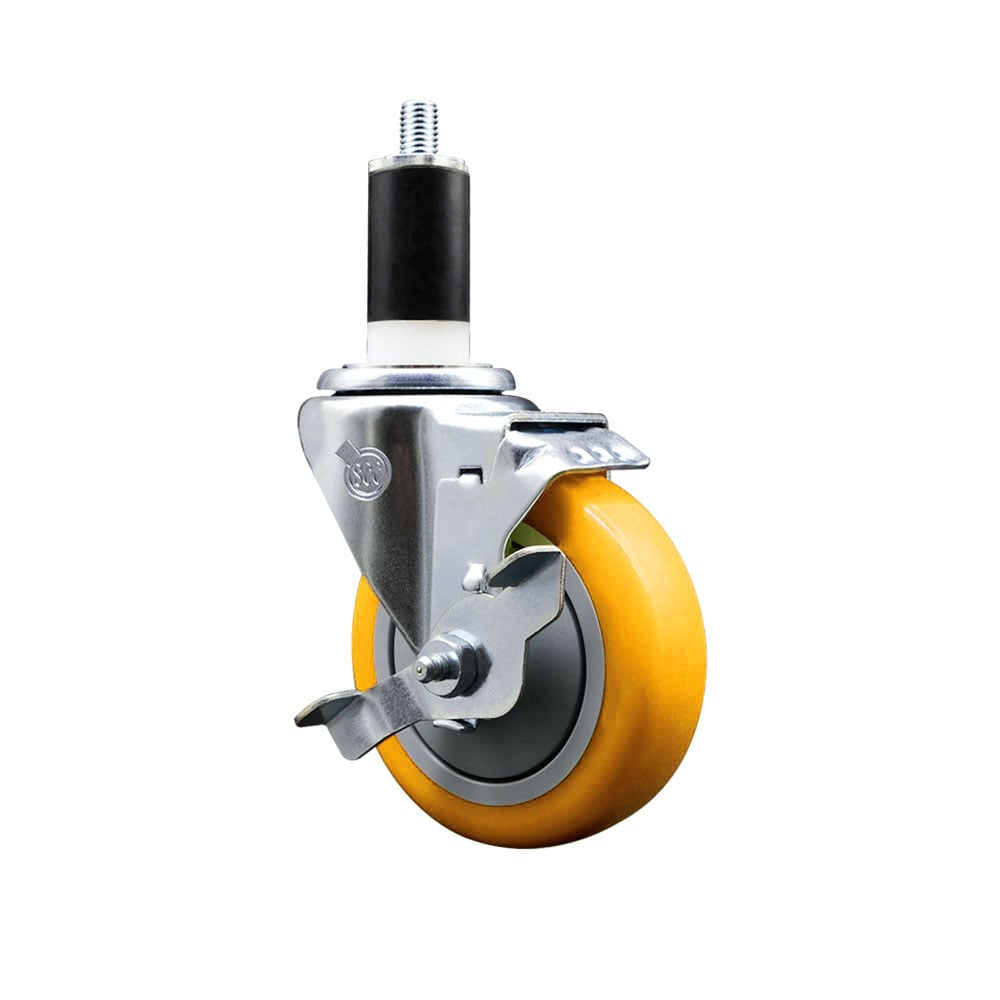 SCC-EX20S414-PPUB-YEL-TLB-138 Polyurethane Expanding Stem Swivel Caster with 4 in. Yellow Wheel & 1.38 in. Stem & Top Locking Brake